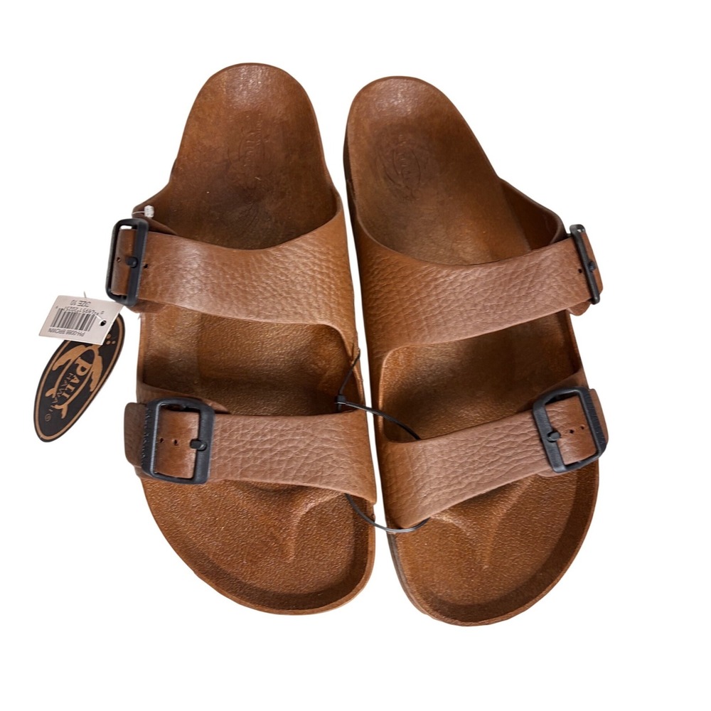 Pali Hawaii Brown Jandals Mens Size 10 Double Strap Buckle Slide Sandals PH-0088
